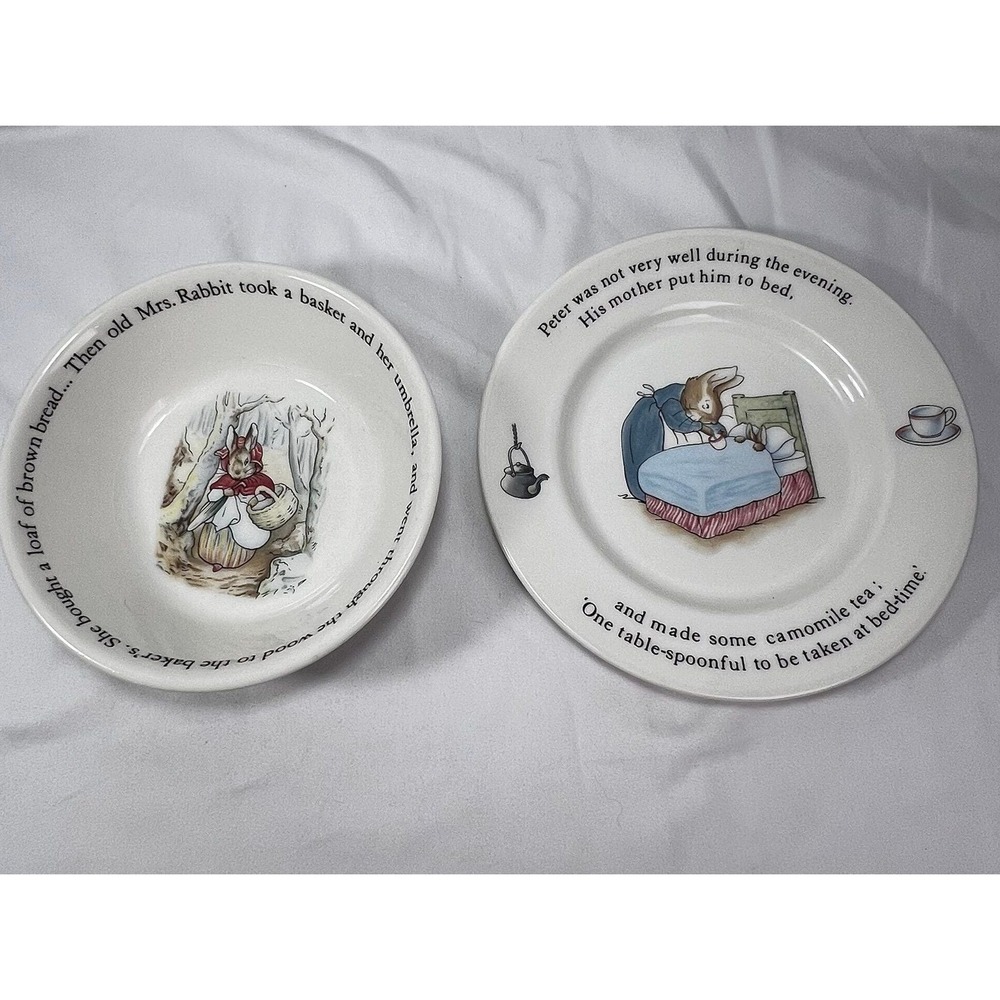 Wedgwood Peter Rabbit Nursery Set Kids White Good Beatrix Potter Plate Bowl